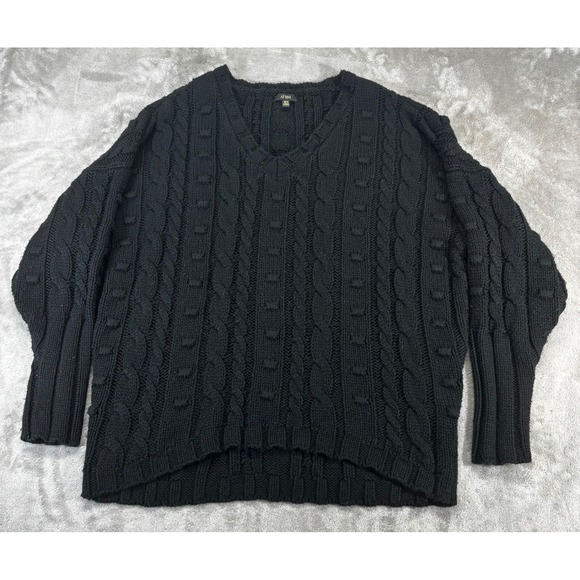 AFRM Sweaters - AFRM Cable Knit Sweater Women XS/S‎ Black Oversized V-Neck Bobble Chunky